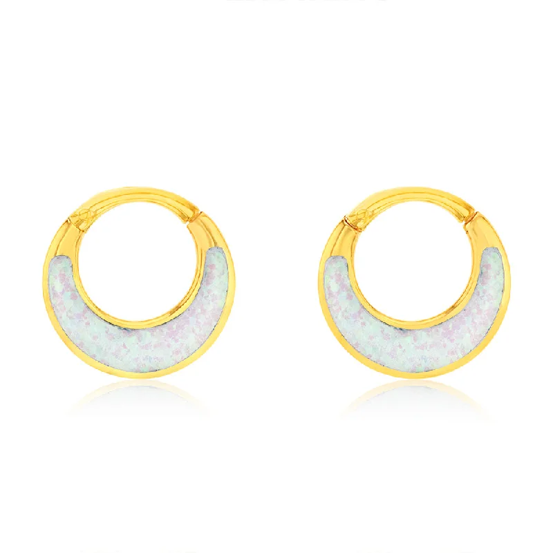 Customizable Gold Drop Earrings-Sterling Silver Gold Plated Fancy Created Opal Hoop Earrings