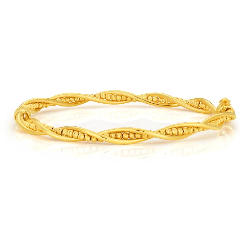 Simple Silver Bangles with Dazzling Crystal Charms-9ct Yellow Gold Fancy Twist Bead Bangle 9y