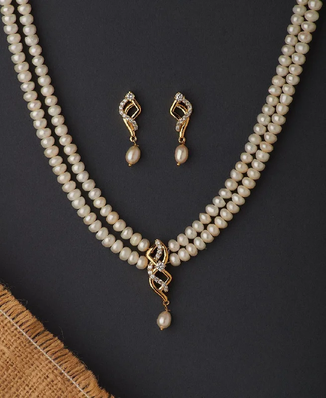 Sparkling Diamond Necklace for Night Out-Elegant Real Pearl Necklace Set