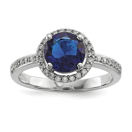 Simple Gold Ring with Custom Family Birthstones-Sterling Silver White & Blue CZ Brilliant Embers Ring