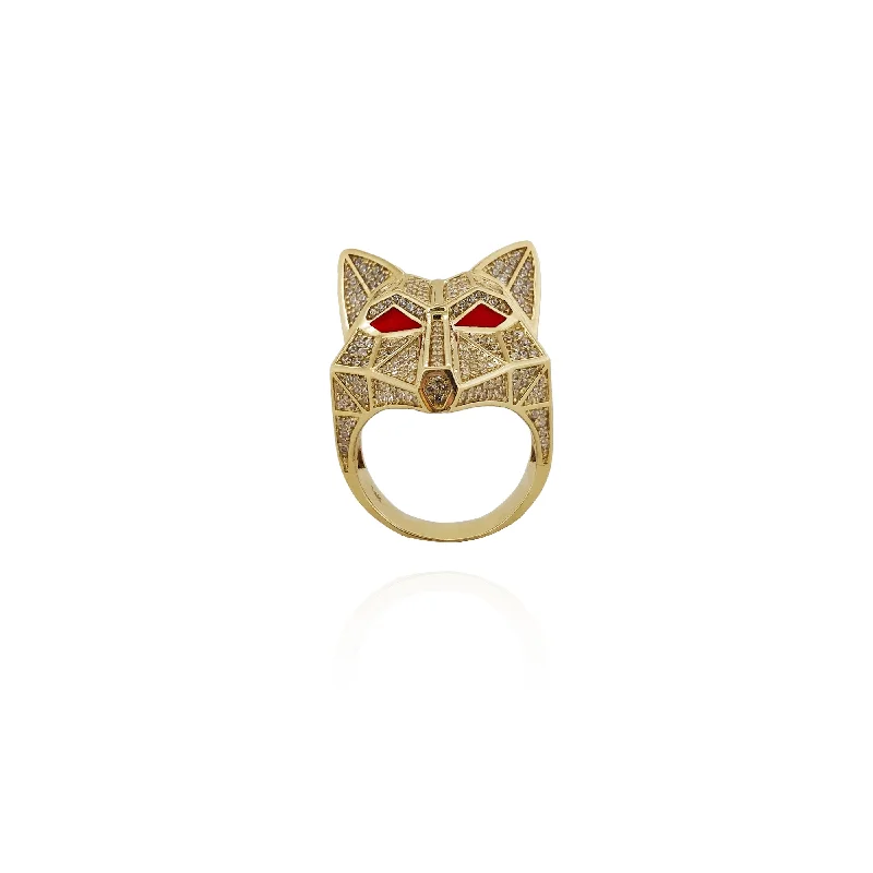 Personalized Custom Ring for Anniversaries and Gifts-Iced-Out Polyhedral Wolf Head Ring (14K)