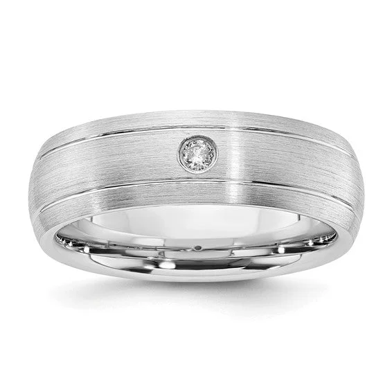 Designer Titanium Men’s Ring with Custom Text-Cobalt Polished and Brushed Genuine Diamond 8mm Men's Band