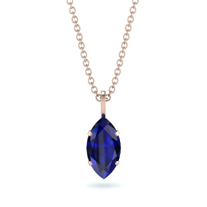 Custom Birthstone Necklace for Grandma-Hidden Halo Marquise Sapphire Necklace - Journey No. 29