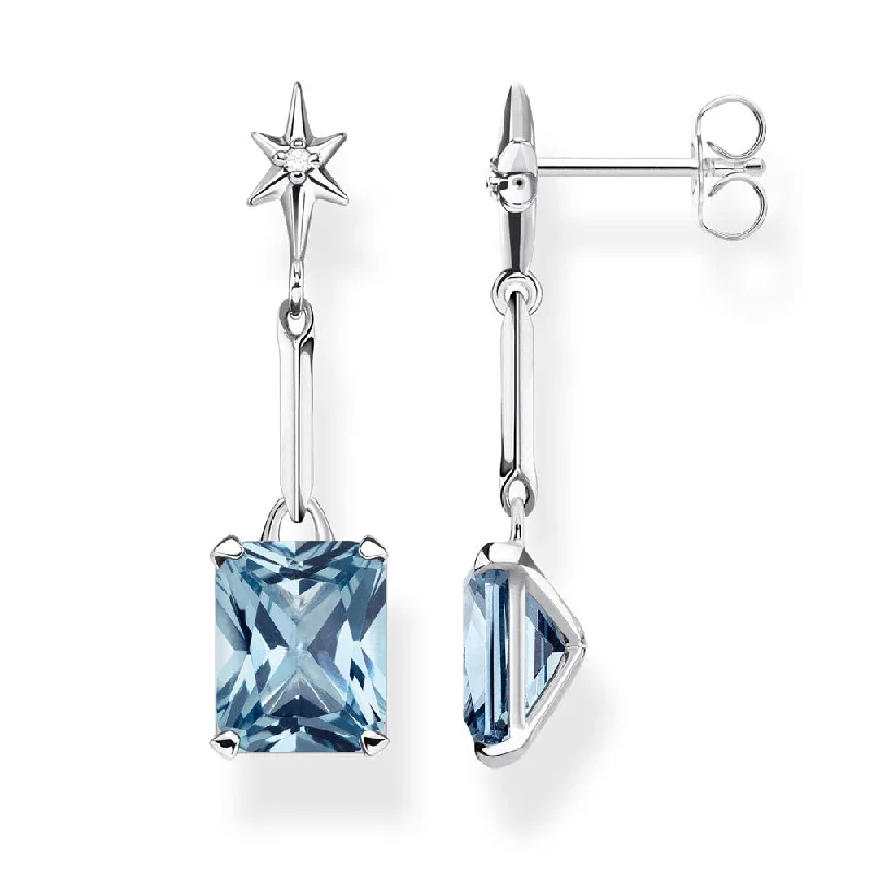 Elegant Long Crystal Earrings-Sterling Silver Thomas Sabo Magic Stone Aqua Drop Stud Earrings