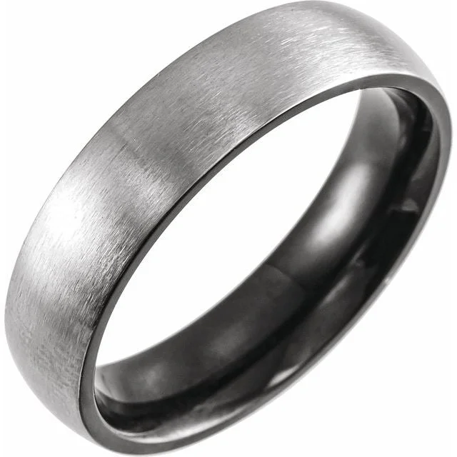 Elegant Diamond Wedding Ring for Brides-Black PVD Titanium 6 mm Half-Round Size 10 Band with Satin Finish