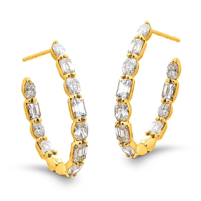 Silver and Pearl Drop Earrings-JB Star Diamond Oval Hoop Earrings 18K Yellow Gold