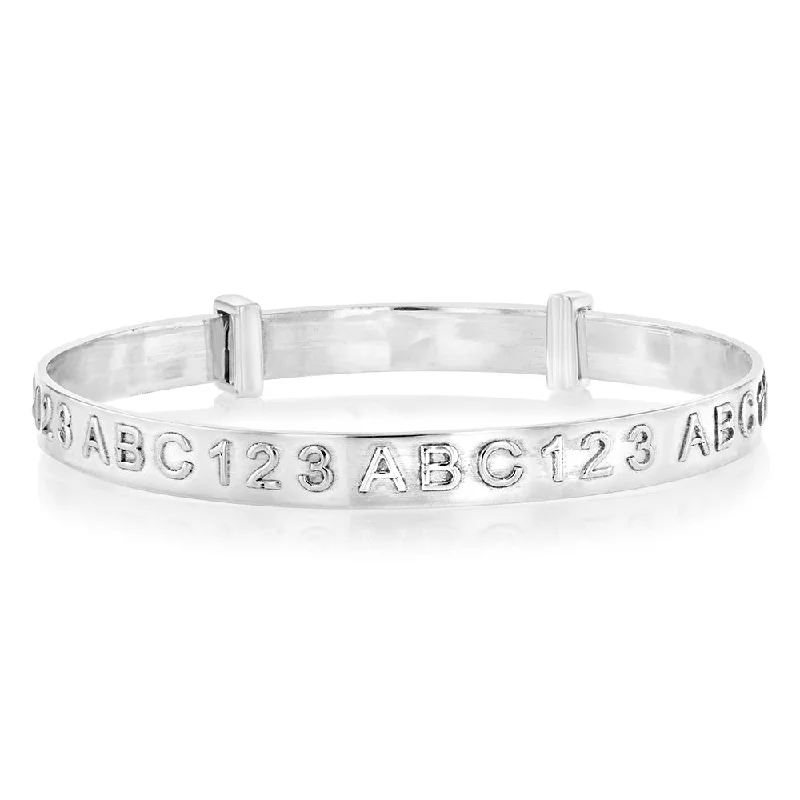 Customizable Silver Bangles for Custom Charms-Sterling Silver ABC123 Expandable Baby Bangle