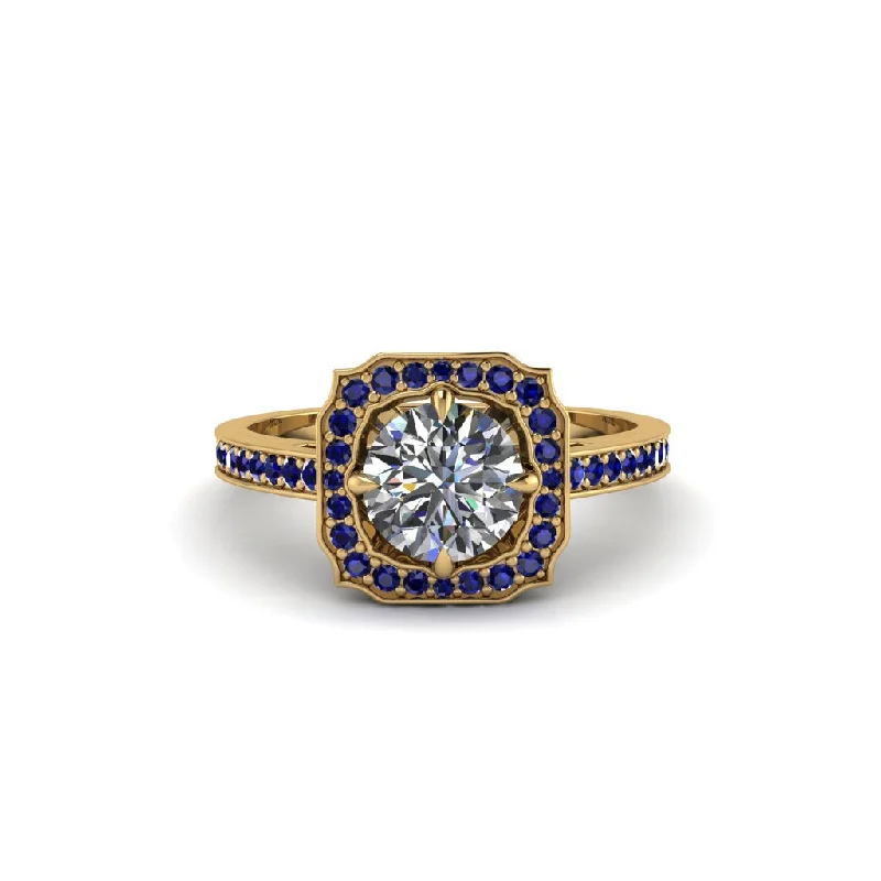 Custom Sapphire Engagement Ring for Brides-Diamond Cathedral Halo Engagement Ring - Luciana No. 61