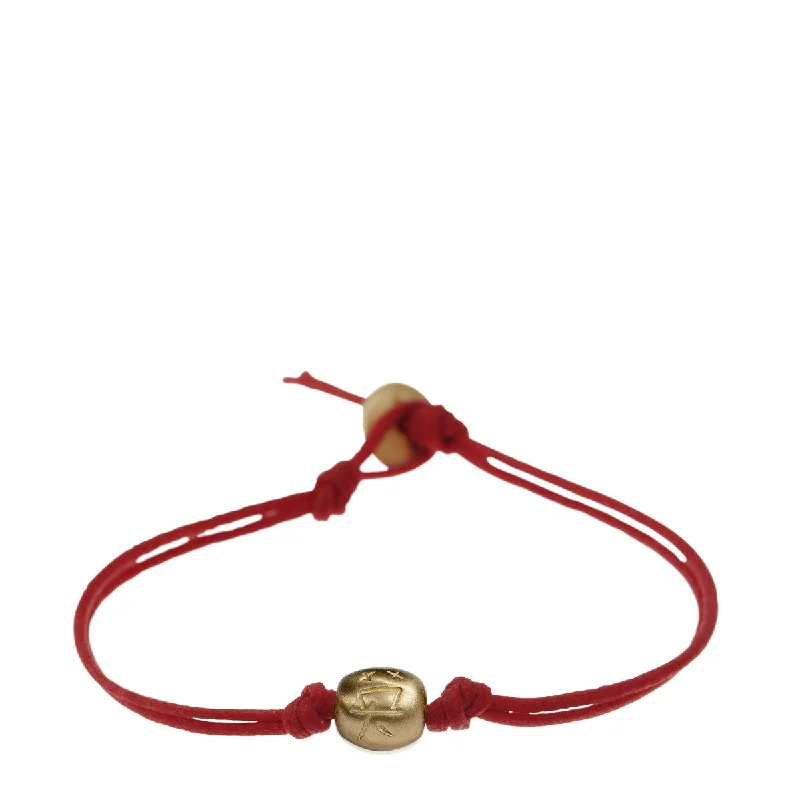 Trendy Silver Bracelet with Oval Design-10K Gold Courage Bead Bracelet on Red Cord