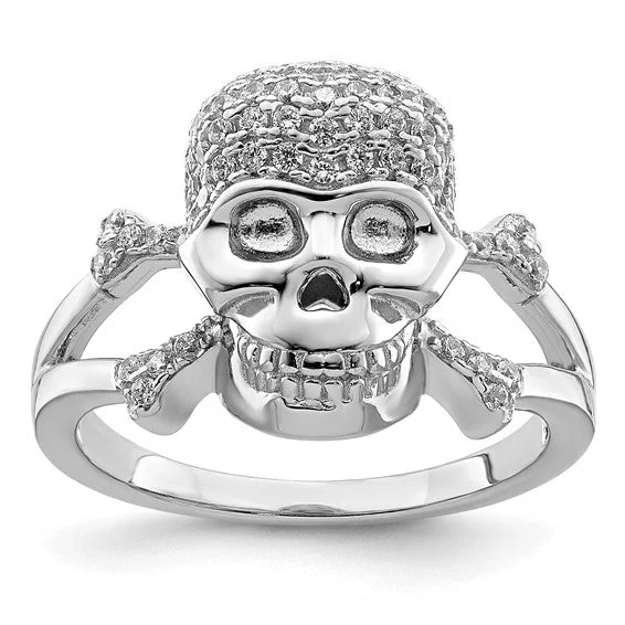 Personalized Men’s Ring with Date Engraving-Sterling Silver CZ Skull Ring