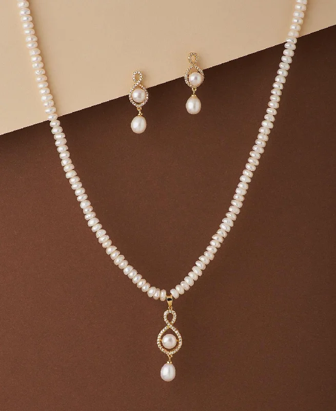 Adjustable Silver Necklace with Charm-Beautiful Real Pearl Necklace Set