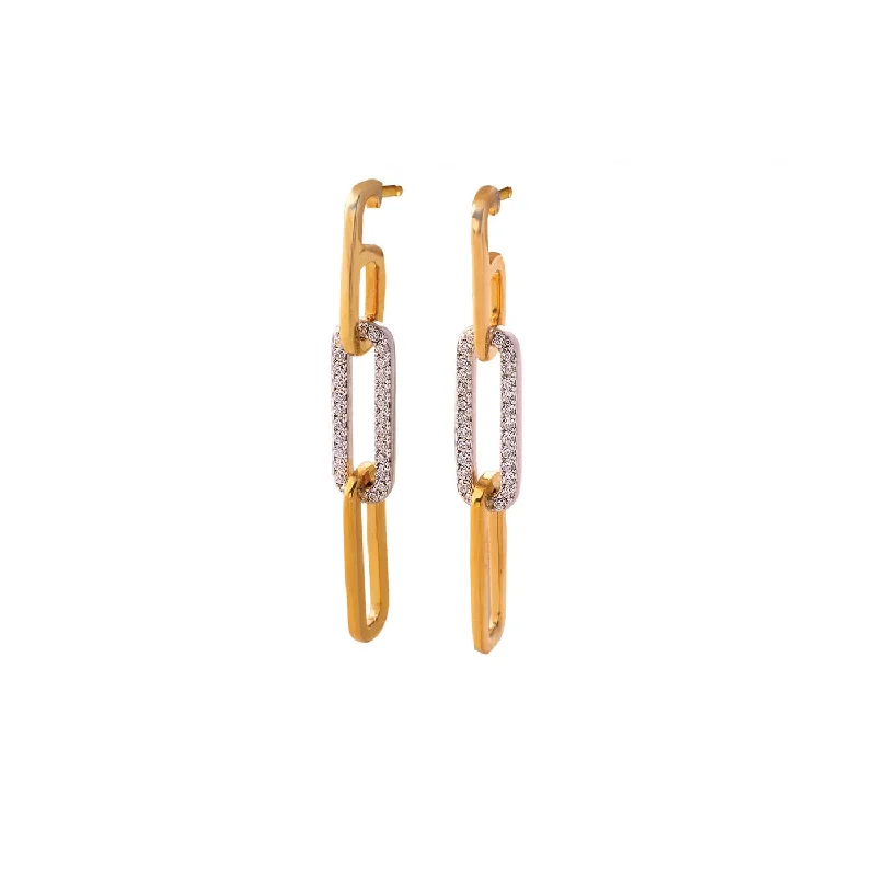 Pearl Earrings with Gold Accents-Paper Clip Collection Cubic Zirconia and White Gold Earrings