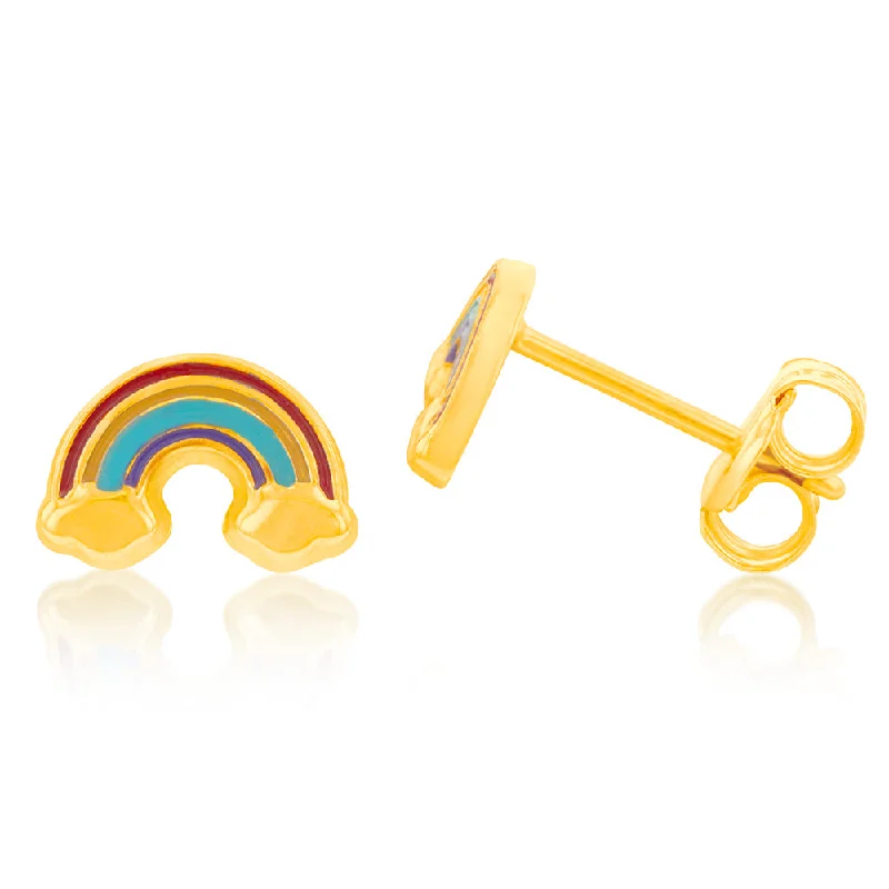 Sparkly Hoop Earrings with Diamonds-9ct Yellow Gold Rainbow Enamel Stud Earrings