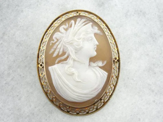 Vintage Brooch With Animal Shape-Vintage Cameo Gold Filigree Brooch