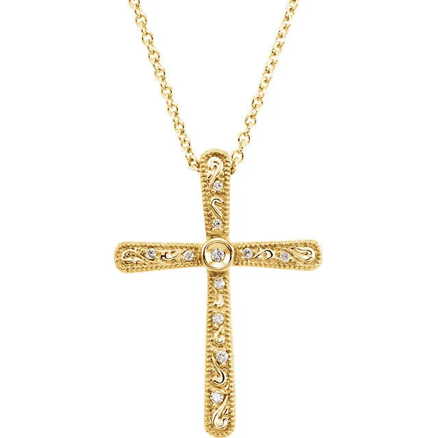 Customizable Gemstone Necklace for Daily Wear-14K Gold .05 CTW Diamond Cross 18" Necklace