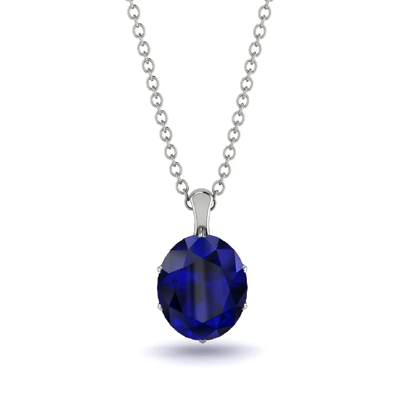 Designer Gold Necklace for Bridesmaids-Oval Sapphire Hidden Halo Necklace - Gemma No. 75