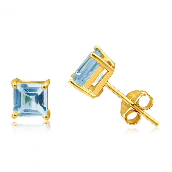 Minimalist Hoop Earrings for Casual Look-9ct Yellow Gold Princess Cut 5mm Blue Topaz Stud Earrings