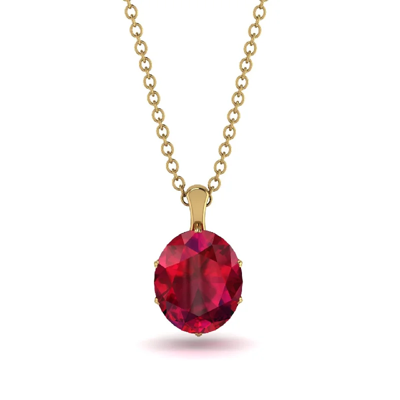 Customizable Heart Necklace for Weddings-Oval Ruby Hidden Halo Necklace - Gemma No. 40