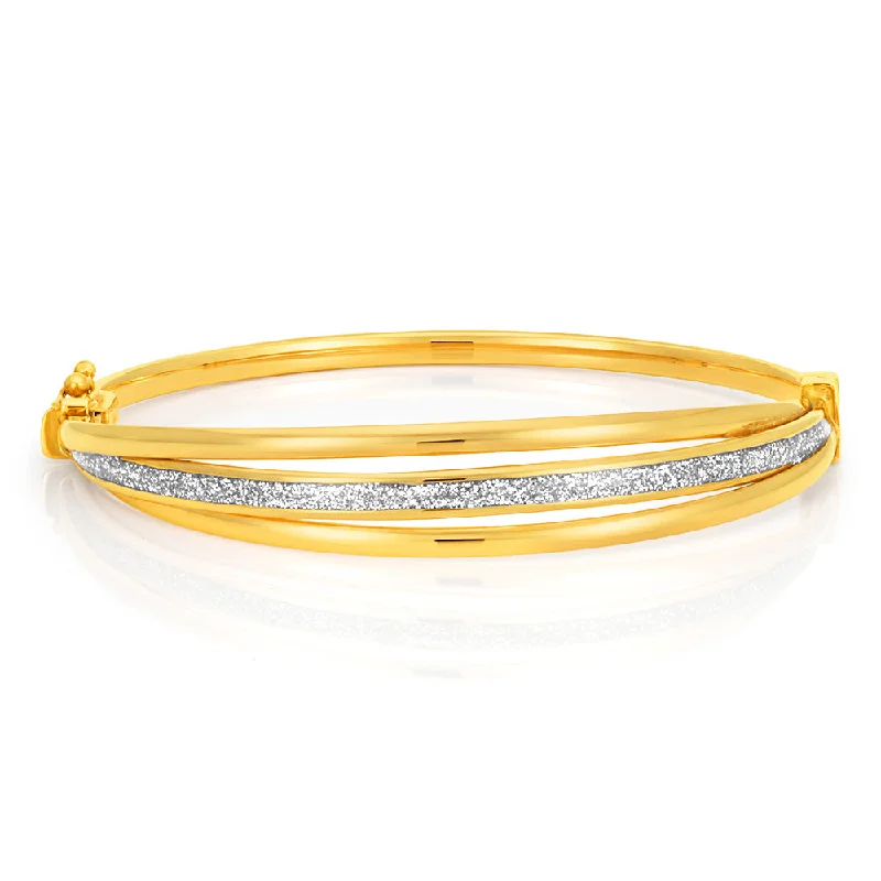 Classic Gold Bangles with Simple Pattern Designs-9ct Yellow Gold Bangle 65mm With Stardust Enamel Feature