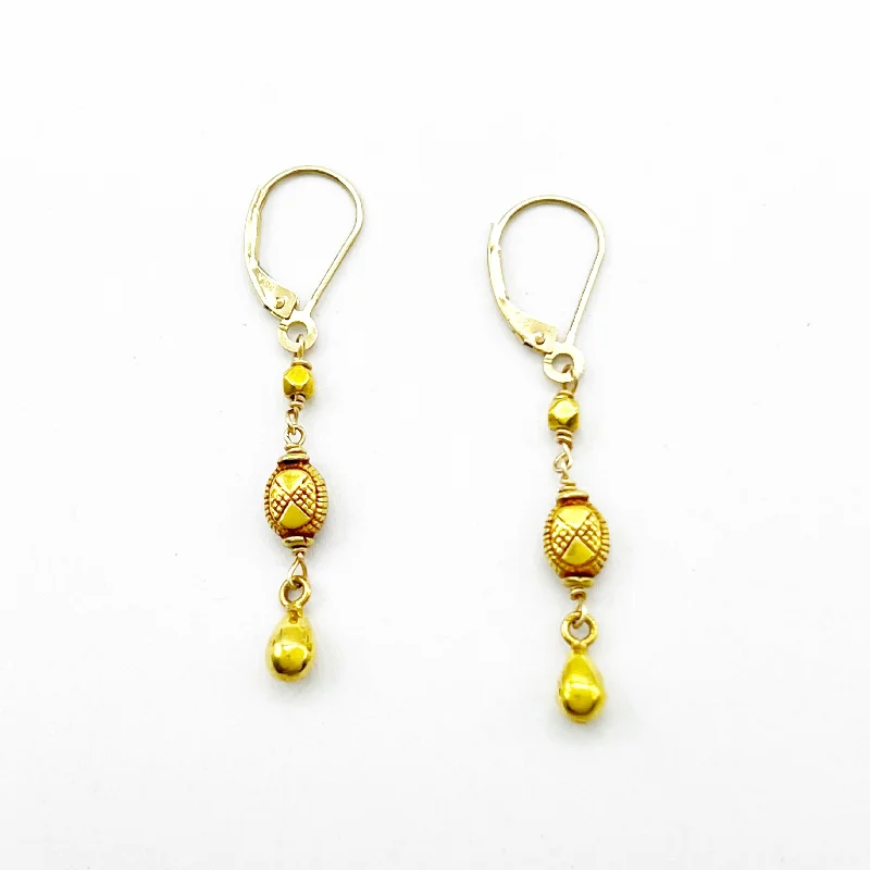 Casual Pearl Hoop Earrings-Carved Golden Drops Earrings