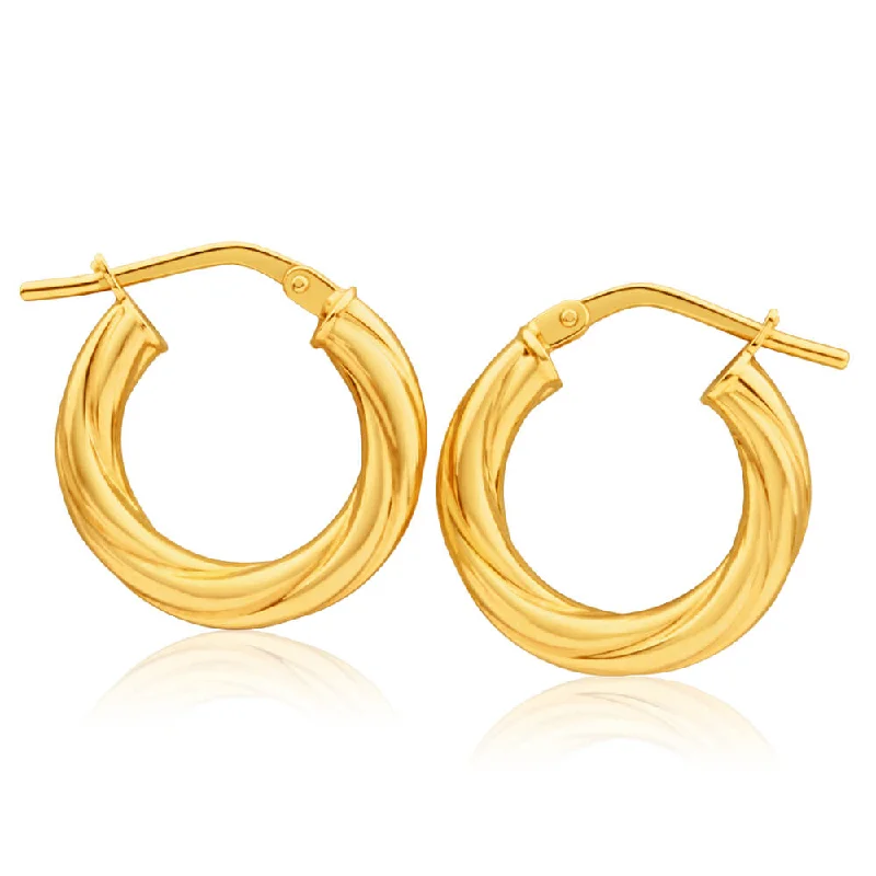 Trendy Silver Drop Earrings-9ct Yellow Gold Silver Filled Soft Twist 10mm Hoop Earrings