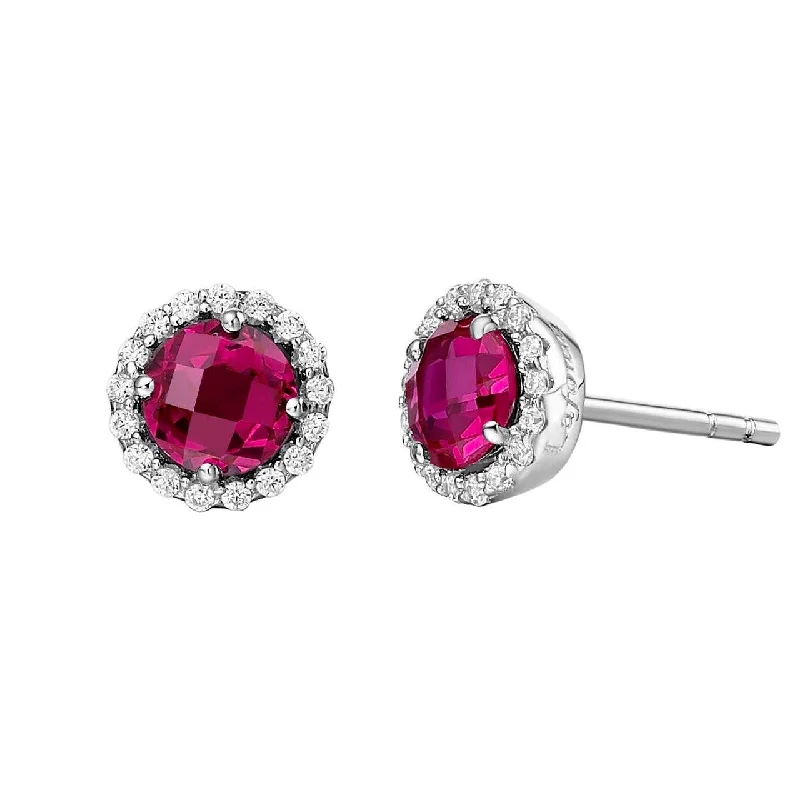 Crystal Drop Earrings for Parties-Sterling Silver Lab Grown Ruby Birthstone Stud Earrings by Lafonn