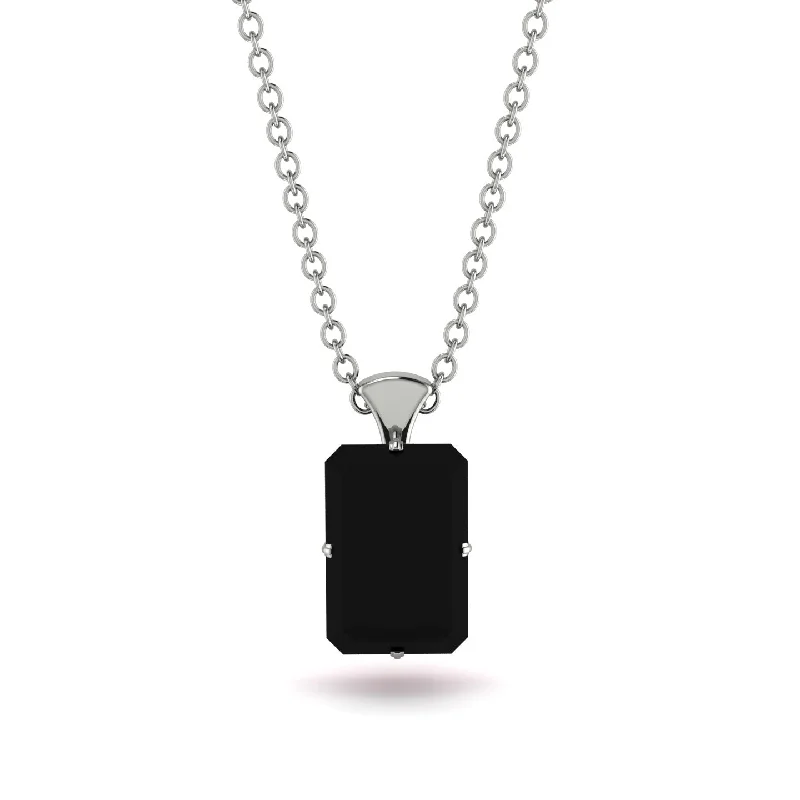 Luxury Gold Necklace with Emerald Stone-Hidden Halo Emerald Cut Black Diamond Necklace - Vanessa No. 54