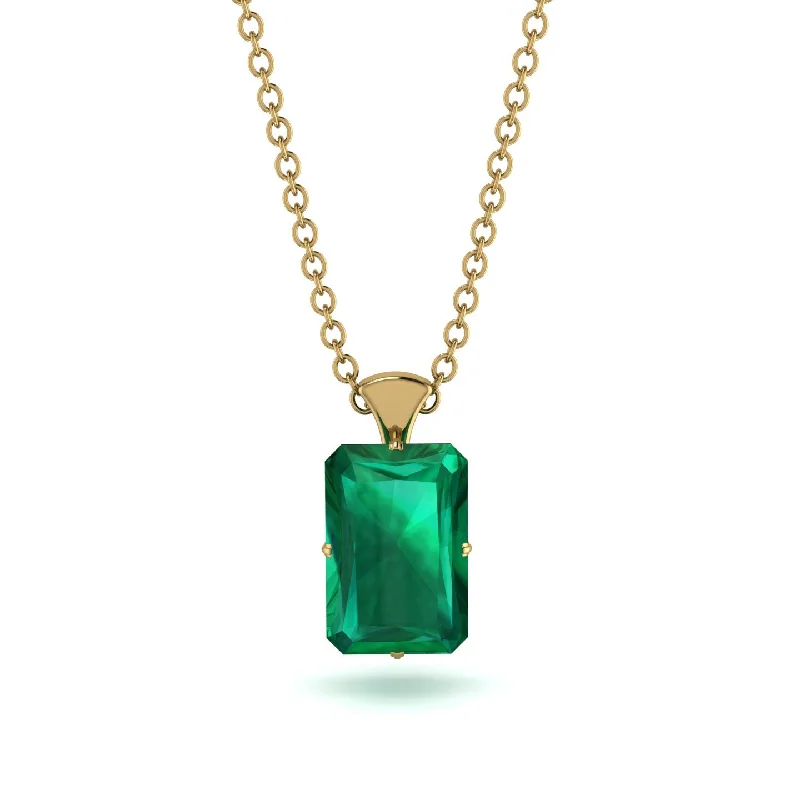 Elegant Gold Necklace for Formal Events-Hidden Halo Emerald Cut Emerald Necklace - Vanessa No. 19