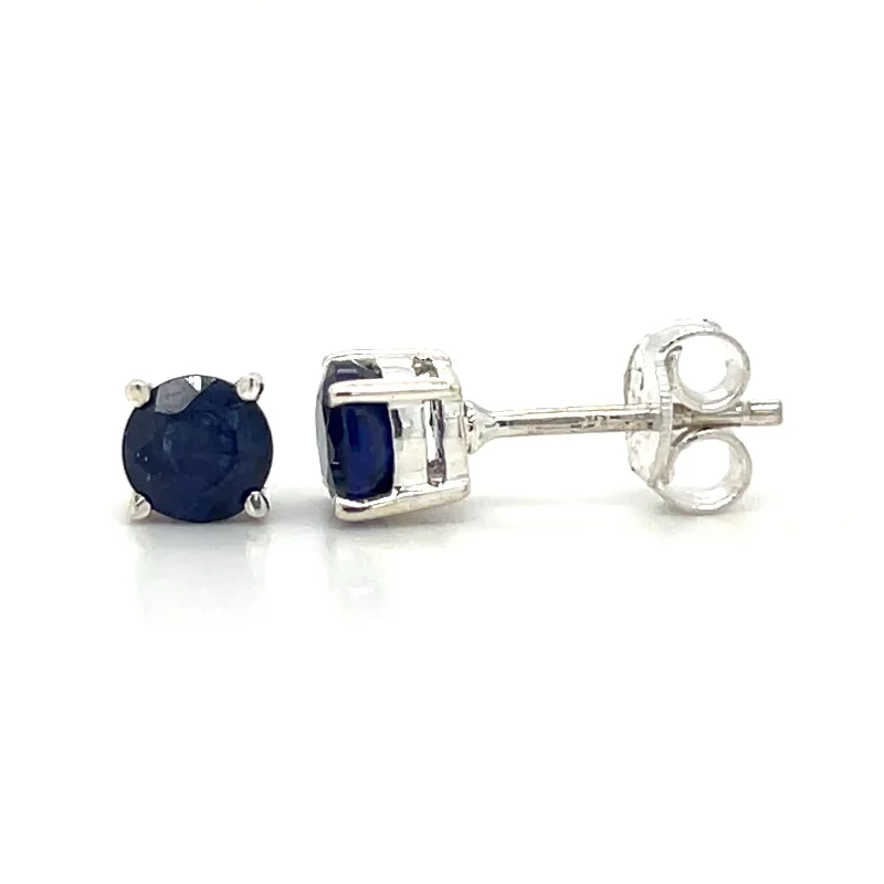 Custom Hoop Earrings with Charms-Sterling Silver Round Blue Sapphire Stud Earrings