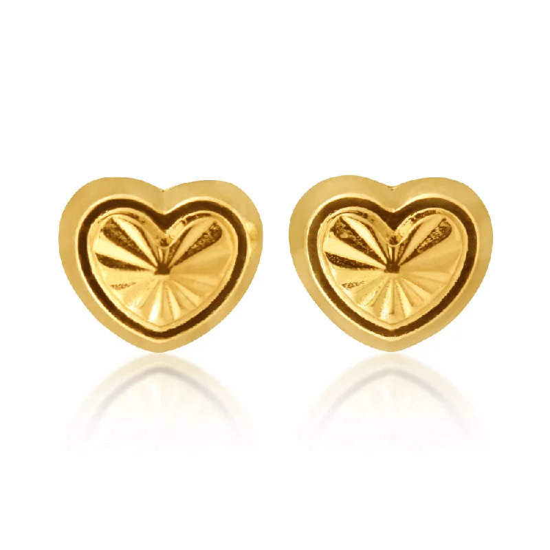 Custom Wedding Earrings-9ct Yellow Gold Dicut Heart Stud Earrings