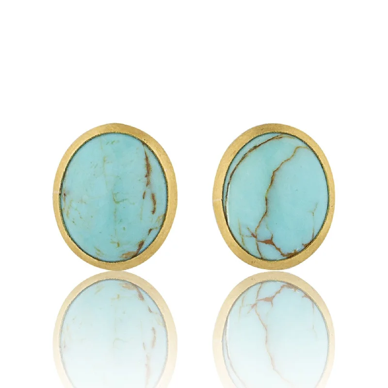 Sparkly Hoop Earrings with Diamonds-Lika Behar My World Cabochon Turquoise Stud Earrings