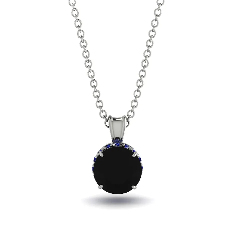 Layered Necklace with Pearls for Brides-Black Diamond Necklace With Hidden Halo - Adaline No. 69