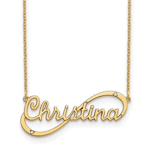 Elegant Gold Necklace for Formal Events-Genuine Diamond Accented Infinity and Name 18" Necklace