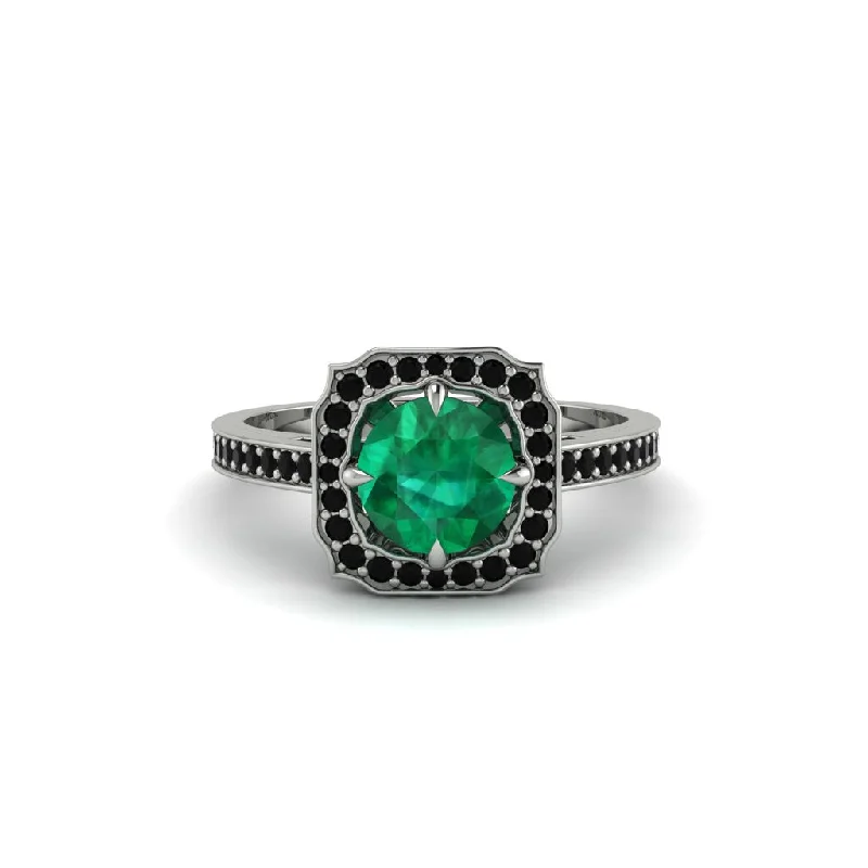 Trendy Stackable Rings for Women-Emerald Cathedral Halo Engagement Ring - Luciana No. 36