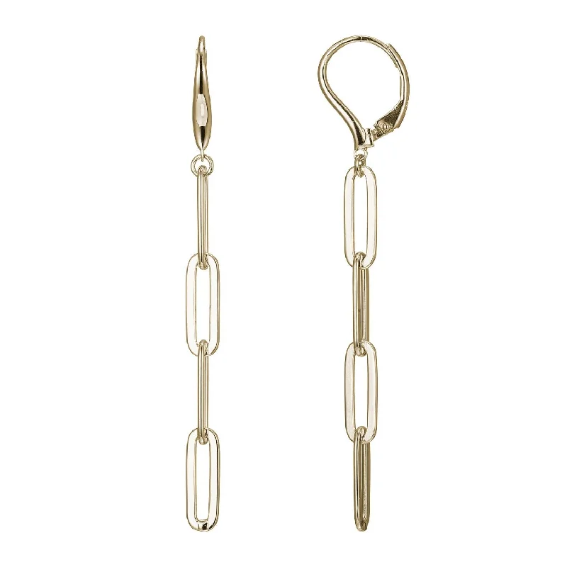 Luxury Silver Earrings for Special Occasions-Paper Clip Collection Yellow Gold Lever Back Earrings