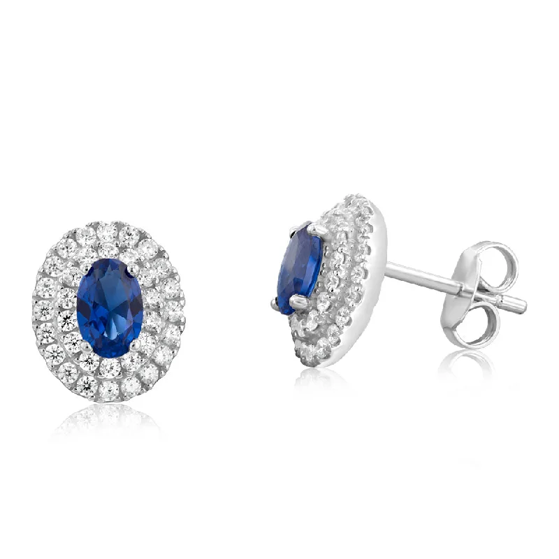 Stunning Drop Earrings with Pearls-Sterling Silver Rhodium Plated Sapphire Coloured And White Cubic Zirconia Studs Earrings