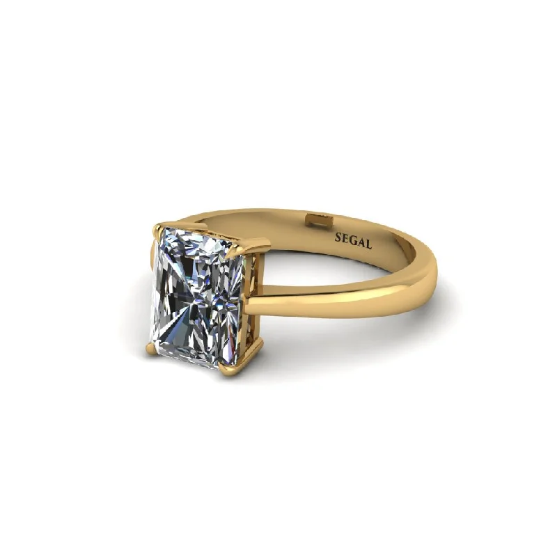 Simple Gold Ring with Engraved Date and Initials-Emerald Cut Diamond 14K Gold Engagement Ring - Heidi No. 1