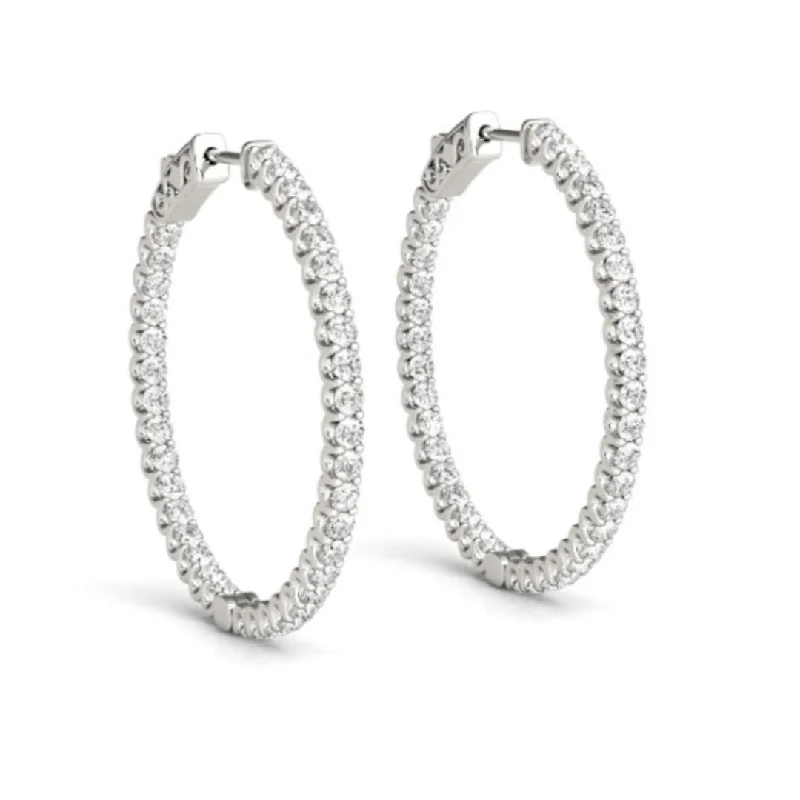 Long Crystal Earrings for Evening Wear-14k White Gold 32MM Classic Diamond Hoop Earrings 4.50 carats tw