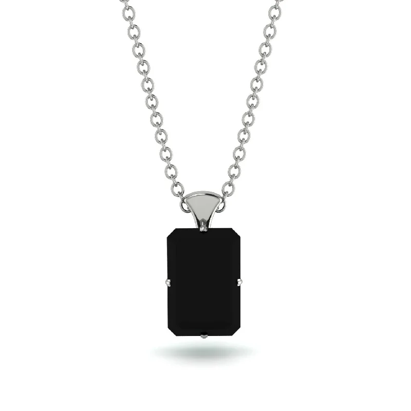 Handmade Pearl Necklace for Special Occasions-Hidden Halo Emerald Cut Black Diamond Necklace - Vanessa No. 24