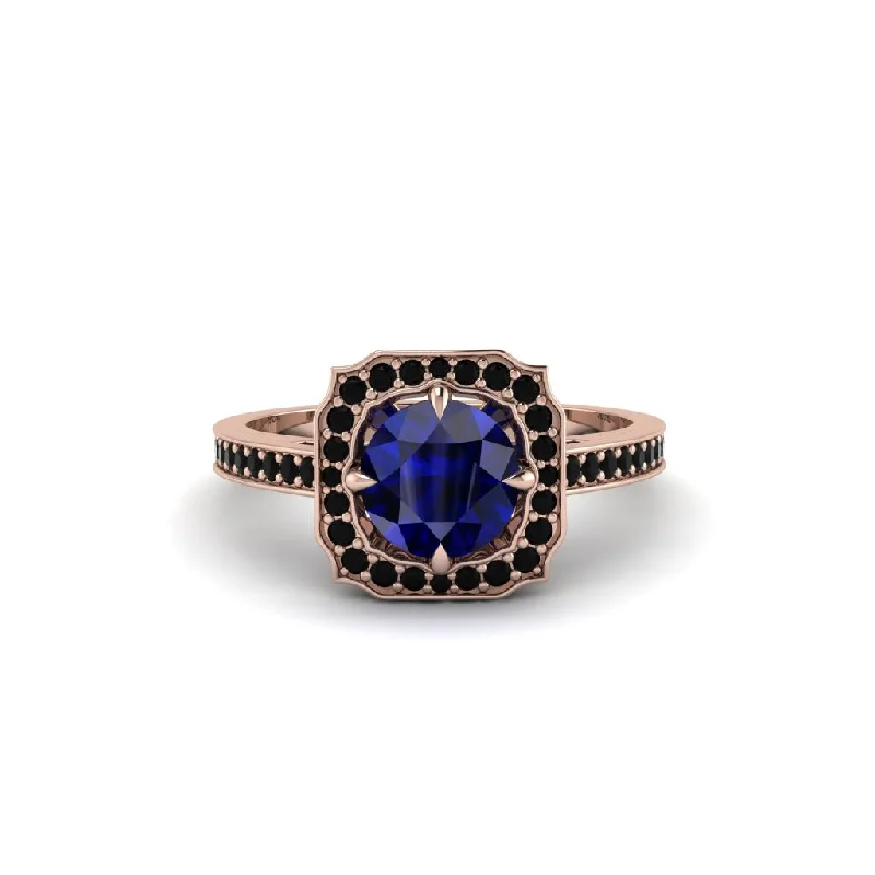 Custom Rose Gold Ring with Diamond Center Stone-Sapphire Cathedral Halo Engagement Ring - Luciana No. 44