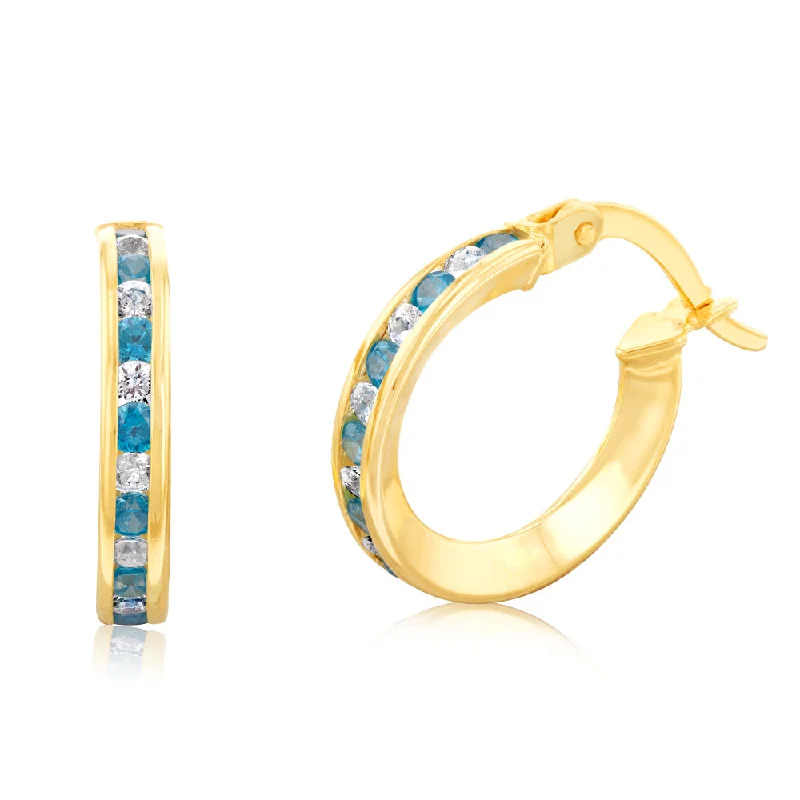 Fashionable Drop Earrings for Women-9ct Yellow Gold Silverfilled Blue Cubic Zirconia 10mm Hoop Earrings