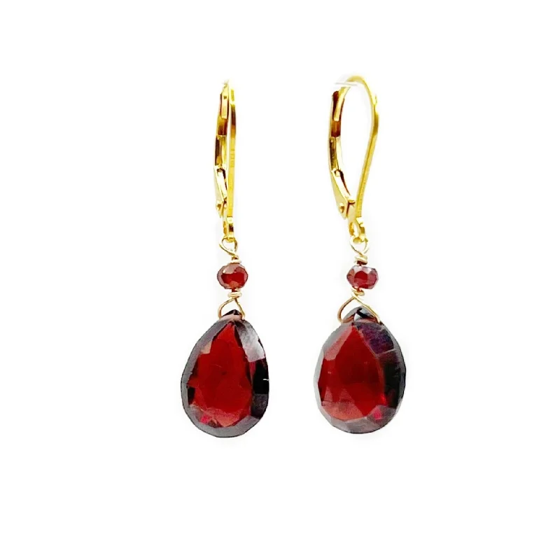 Large Gemstone Earrings for Evening Wear-Blood Red Garnets on Gold