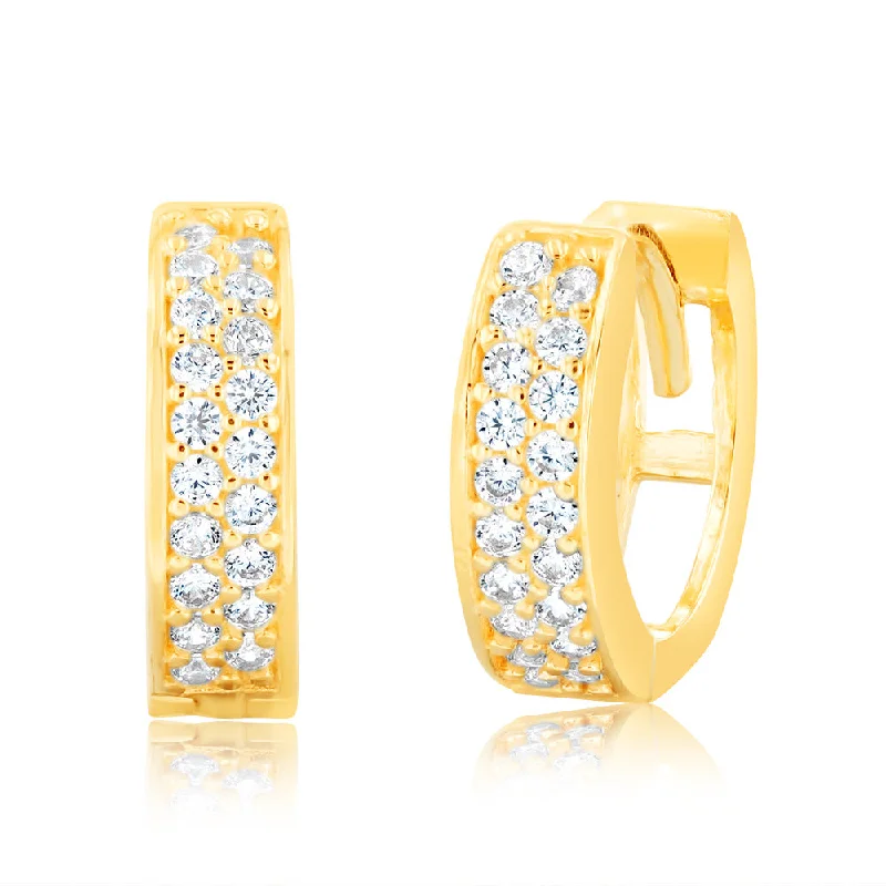 Classic Silver Drop Earrings-9ct Yellow Gold 8mm Cubic Zirconia Pave Huggie Earrings