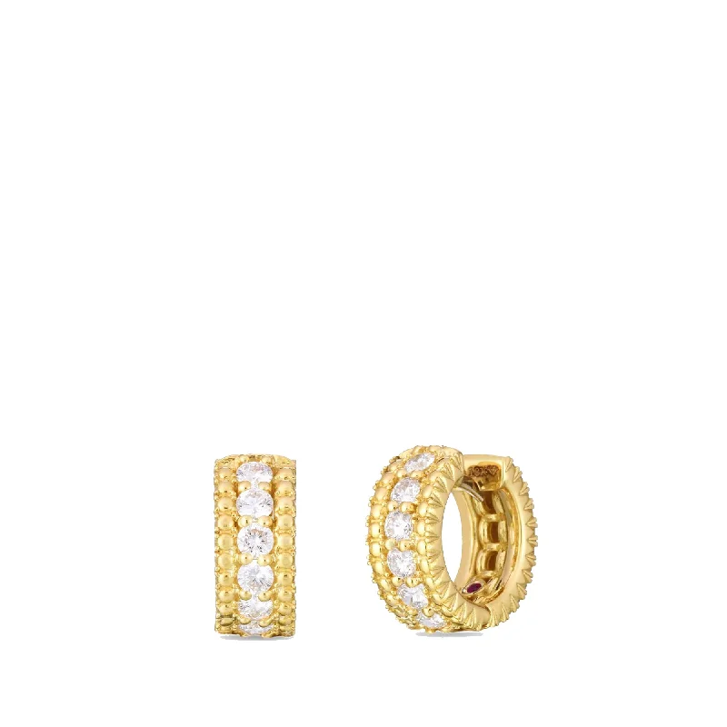 Vintage Crystal Earrings for Brides-Roberto Coin 18K Yellow Gold Siena Diamond Huggy Hoop Earrings