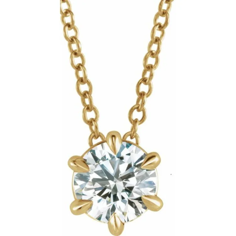 Stylish Gold Necklace with Charm Pendant-14K Yellow 4 mm Natural White Sapphire Solitaire 16-18" Necklace