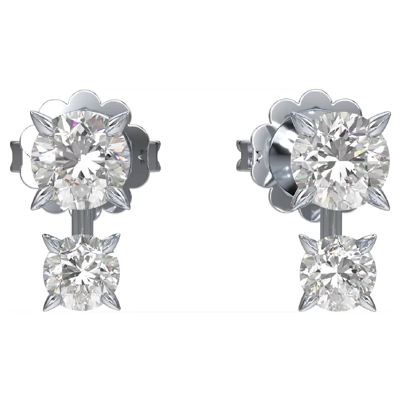 Elegant Dangle Earrings with Sapphires-Swarovski Diamond Intimate Double Stud White Gold Earrings