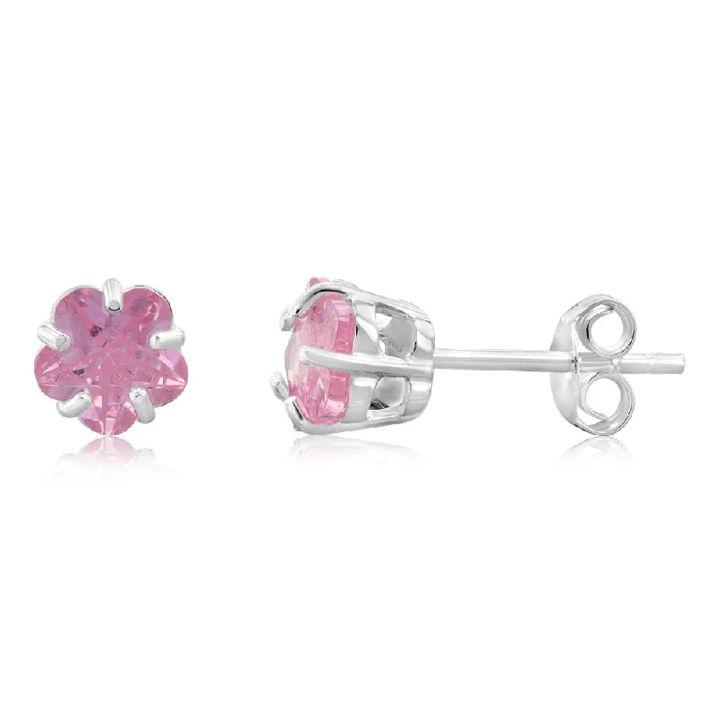 Elegant Swarovski Earrings-Sterling Silver Pink Cubic Zirconia Studs Earrings