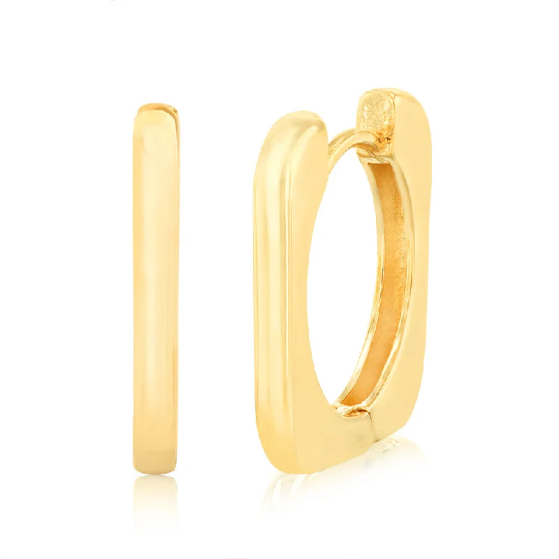 Classic Gold Stud Earrings-9ct Yellow Gold Square Huggie Hoop Earrings