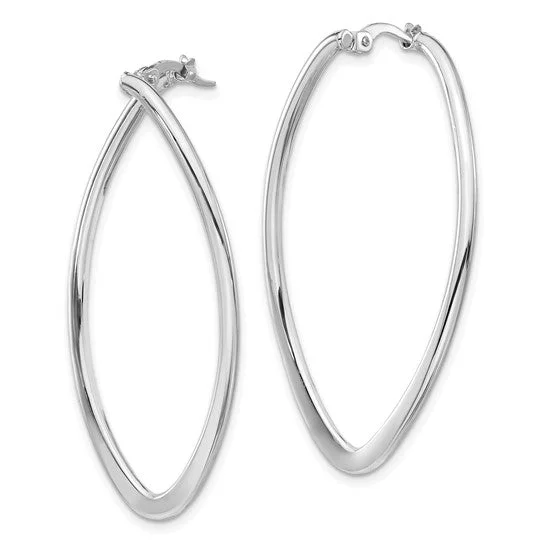 Large Gemstone Earrings for Evening Wear-14k White Gold Polished Large Oval Hoop Earrings