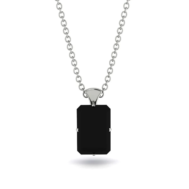 Custom Birthstone Necklace for Special Occasions-Hidden Halo Emerald Cut Black Diamond Necklace - Vanessa No. 69